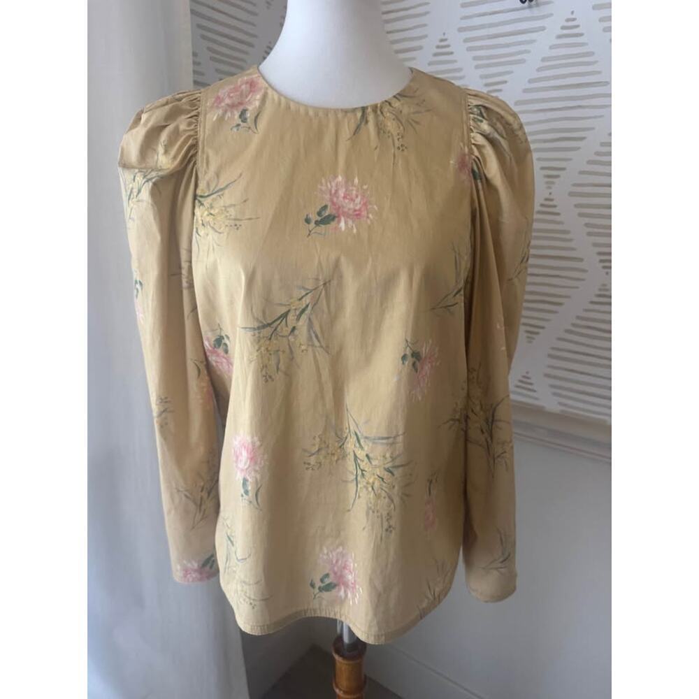 Rebecca Taylor Women’s Medium Sylvie Fleur Yellow Floral Puff Sleeve Top - Picture 2 of 9